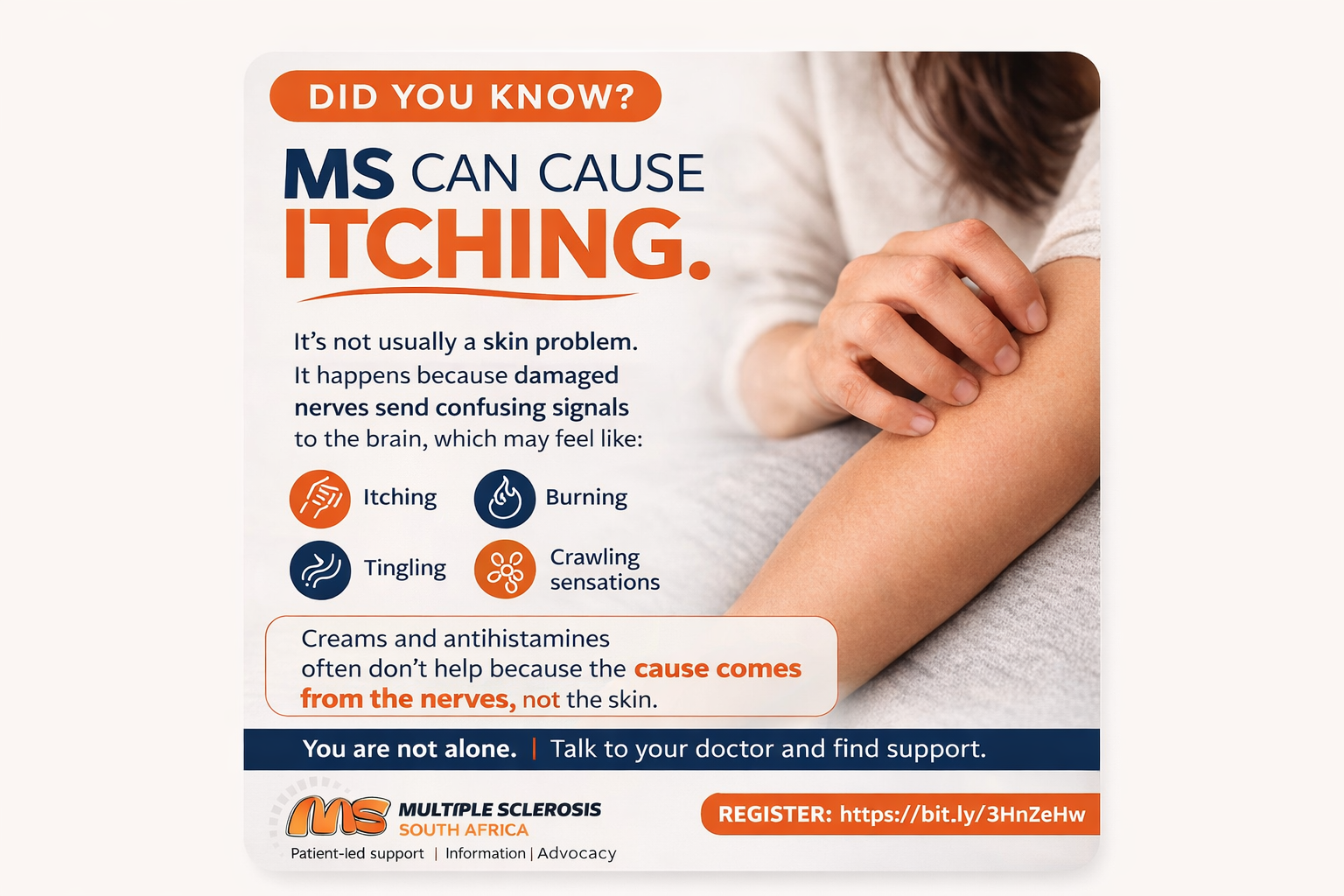 Itching isn’t usually the first symptom people associate with multiple sclerosis.